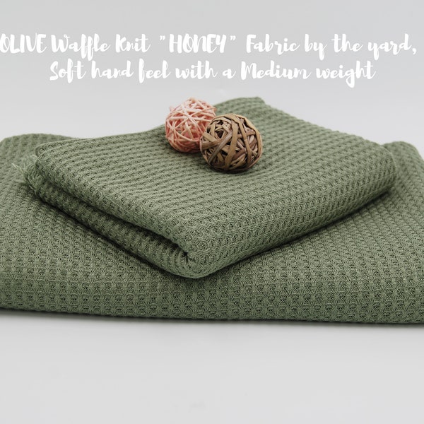OLIVE Solid Waffle Knit HONEY fabric by the yard, Soft hand feel with a Medium weight