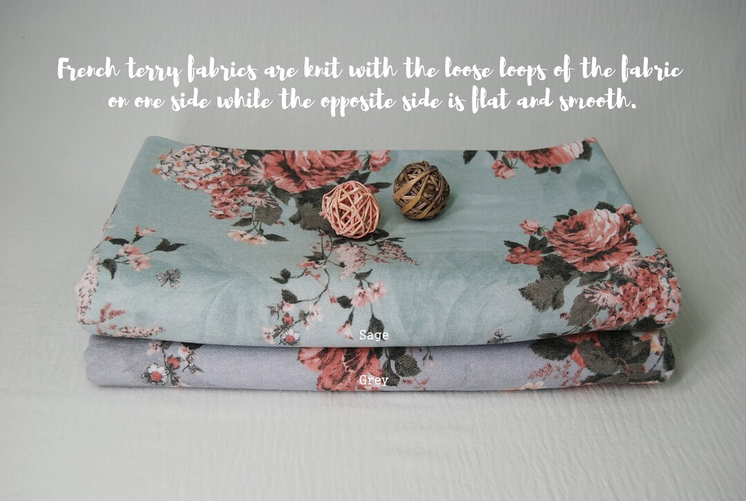 FRENCH TERRY Pink Floral Print Fabric by the Yard, Soft Hand Feel