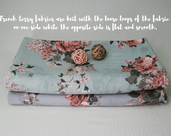 FRENCH TERRY Pink Floral Print Fabric by the yard, Soft hand feel with Medium weight