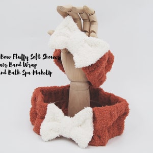 Big Bow Fuzzy Headband: Handmade Fluffy Spa Hair Wrap