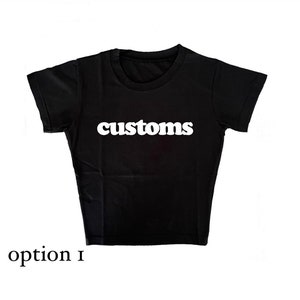 custom slogan black baby tee | y2k cropped graphic t shirt| 2000s era mall goth style top