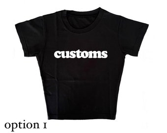 custom slogan black baby tee | y2k cropped graphic t shirt| 2000s era mall goth style top