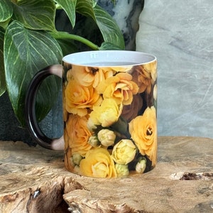 Color Changing Yellow Rose Mug / Flower Coffee Mug / Heat Sensitive Color Morphing Mug / Yellow Rose Bloom Spring Mug  / Gift For Mom