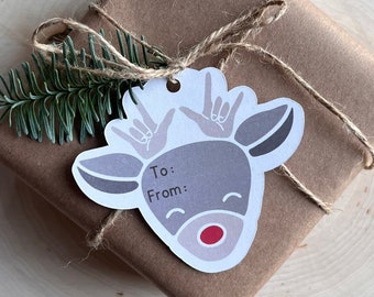 Sign Language Gift Tags / ASL Christmas Gift Tags / ASL Reindeer Tags / Sign Language Christmas Tags / ASL I Love You Reindeer Gift Tags