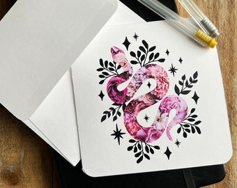 Floral Snake Card / Celestial Snake / Card for Snake Lover / Flower Serpent / Serpentine Greeting Card / Boho Snake / Snake Notecards