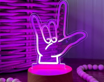 Luz de noche ASL I Love You, decoración infantil que cambia de color