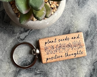 ASL Keychain / Sign Language Gift for Her / Sign Language Key Fob / ASL Gift for Mom / Plant Seeds and Grow Positive Thoughts Key Ring