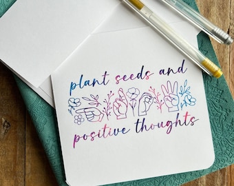 Sign Language Card / ASL Card / Positive Thoughts Card / Inspirational Card / ASL Greeting Cards / Sign Language Flower Card