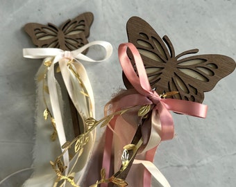 Wood Butterfly Wand / Flower Girl Wand / Gift for Little Girl / Fairy Princess Wand / Magic Wand / Easter Basket Stuffer for Girls