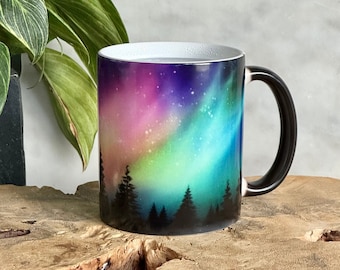 Color Changing Northern Lights Mug / Aurora Borealis Mug / Heat Sensitive Mug / Alaska Gift / Night Sky Mug