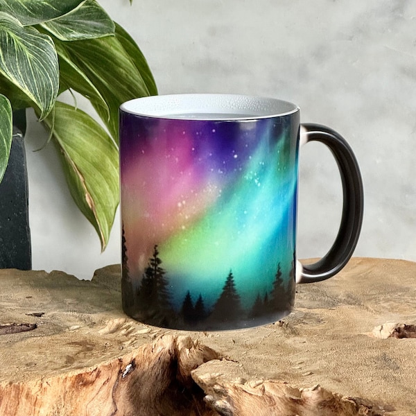 Color Changing Northern Lights Mug / Aurora Borealis Mug / Heat Sensitive Mug / Alaska Gift / Night Sky Mug