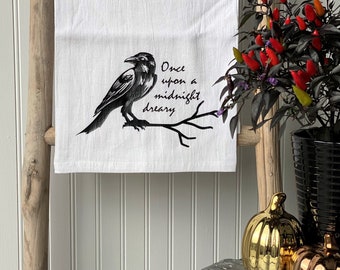 Once Upon A Midnight Dreary Tea Towel / Halloween Kitchen Décor / Edgar Allan Poe The Raven Kitchen Towel / Spooky Halloween Décor