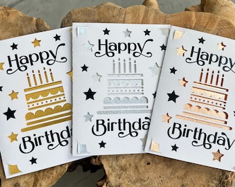 Happy Birthday Card / Metallic Foil Birthday Card / Unisex Birthday Card / Gold Foil Card / Rose Gold Birthday Card / Silver Birthday Card