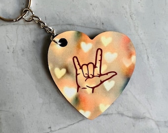 Llavero personalizado en lenguaje de señas (ASL) / Llavero personalizado con texto "Amor" / Regalo en lenguaje de señas / Regalo en ASL / Llavero "Te amo" / Llavero "ILY"