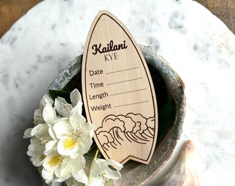 Surfboard Baby Stats / Ocean Birth Announcement / Ocean Wave Name Sign /Ocean Nursery Decor / Baby Shower Gift / Surfer Baby