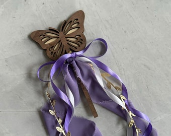 Wood Butterfly Wand / Flower Girl Wand / Gift for Little Girl / Fairy Princess Wand / Magic Wand / Easter Basket Stuffer for Girls