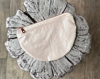 Iridescent Cosmetic Pouch / Half Moon Make-Up Bag with Rose Gold Zipper / Pink and White Iridescent Bag