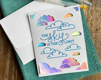 The Sky is the Limit Card / Graduation Card / Achievement Card / Promotion Card / Congratulations Card / Holographic Card