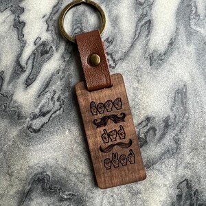 ASL Keychain for Dad / Personalized Wood Sign Language Gift for Dad / Sign Language Key Fob / ASL Gift / Best Dad Ever image 5