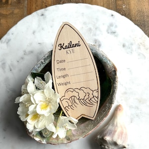 Surfboard Baby Stats / Ocean Birth Announcement / Ocean Wave Name Sign /Ocean Nursery Decor / Baby Shower Gift / Surfer Baby