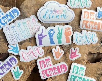 Sign Language Stickers / ASL Decals / ASL Sticker Pack / Inspirational Sticker / ASL Gift / Sign Language Gift for Kids / Be Kind Sticker