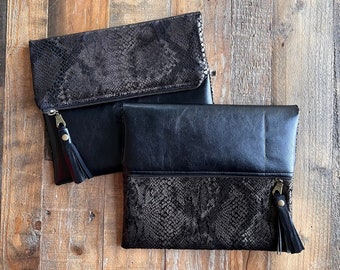 Black and white snake print clutch bag best sale