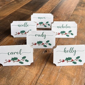 Personalized Christmas Place Cards / Custom Christmas Name Tags / Holiday Table Decor / Christmas Holly Table Decorations / Christmas Decor image 1