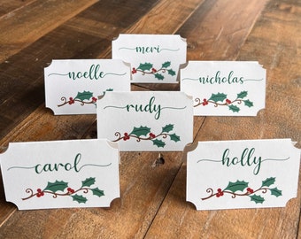 Personalized Christmas Place Cards / Custom Christmas Name Tags / Holiday Table Decor / Christmas Holly Table Decorations / Christmas Decor