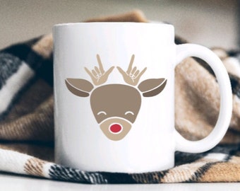 Sign Language Christmas Mug / ASL Mug / Sign Language Gift / ASL Christmas Gift / I Love You Mug / ASL Gift / Sign Language Reindeer