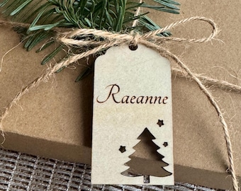 Set of Personalized Wood Christmas Gift Tags / Christmas Tree Gift Tags / Engraved Wooden Christmas Name Tag