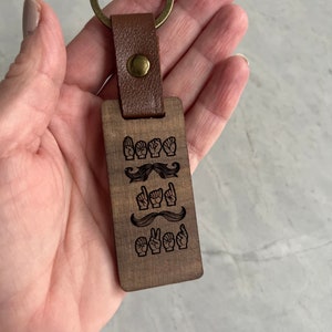 ASL Keychain for Dad / Personalized Wood Sign Language Gift for Dad / Sign Language Key Fob / ASL Gift / Best Dad Ever image 3