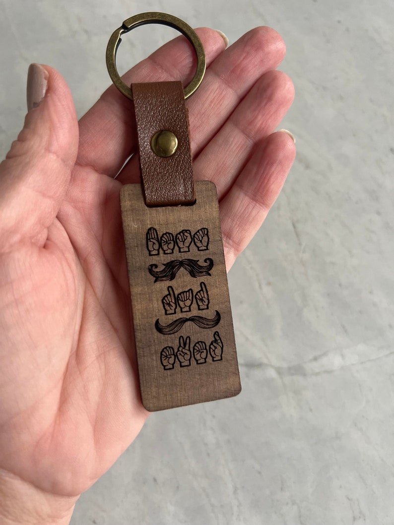 ASL Keychain for Dad / Personalized Wood Sign Language Gift for Dad / Sign Language Key Fob / ASL Gift / Best Dad Ever image 3