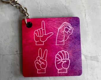 ASL Keychain / Sign Language Love Key Ring / Sign Language Gift / ASL Valentine Gift / ASL Love Keychain / Valentines Day Gift
