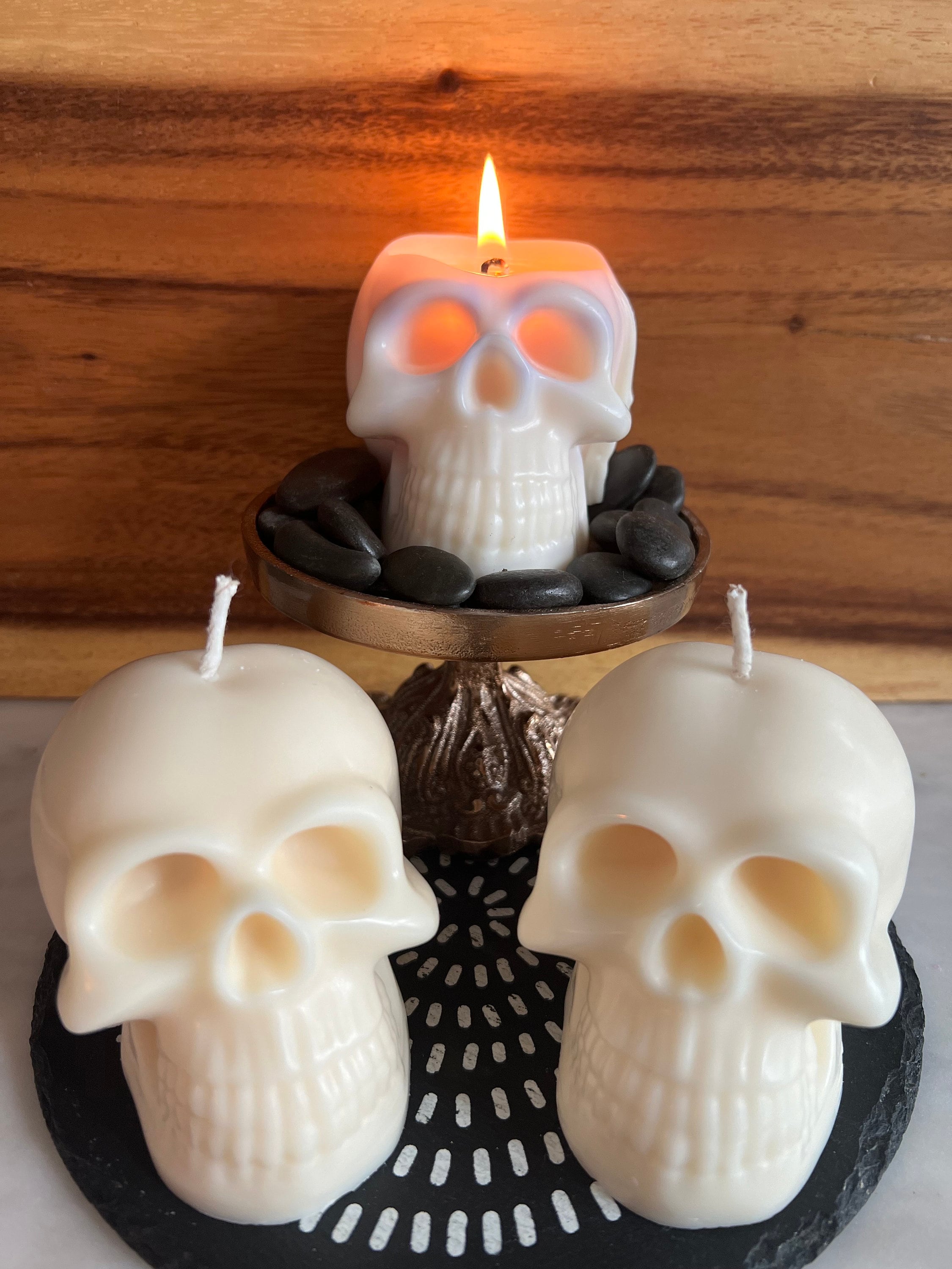 Black Skull Candle / Halloween Candle / Spooky Decor / Skull Head