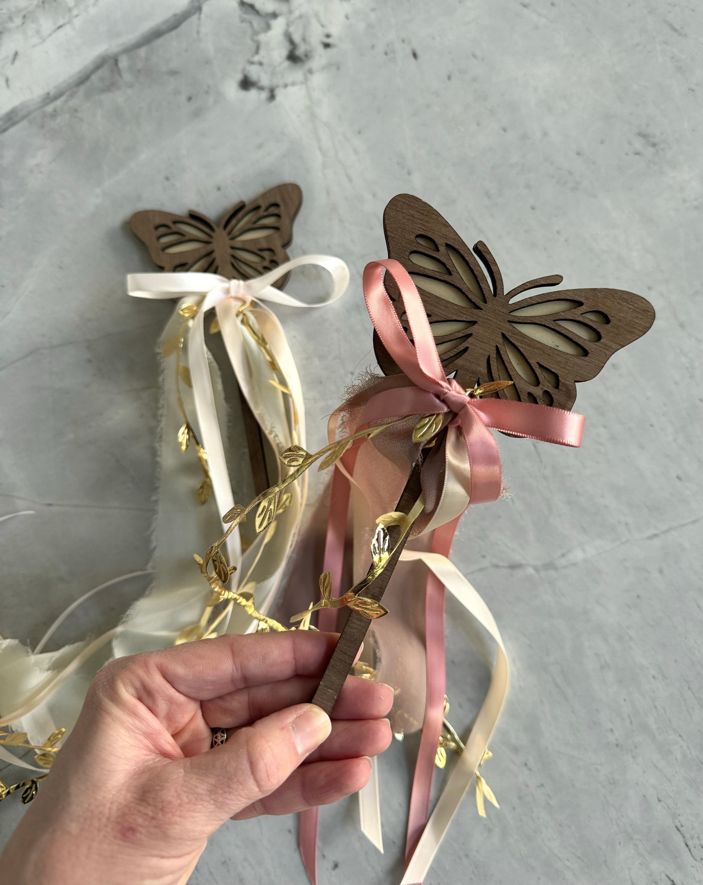 Wood Butterfly Wand / Flower Girl Wand / Gift for Little Girl / Fairy Princess Wand / Magic Wand / Easter Basket Stuffer for Girls