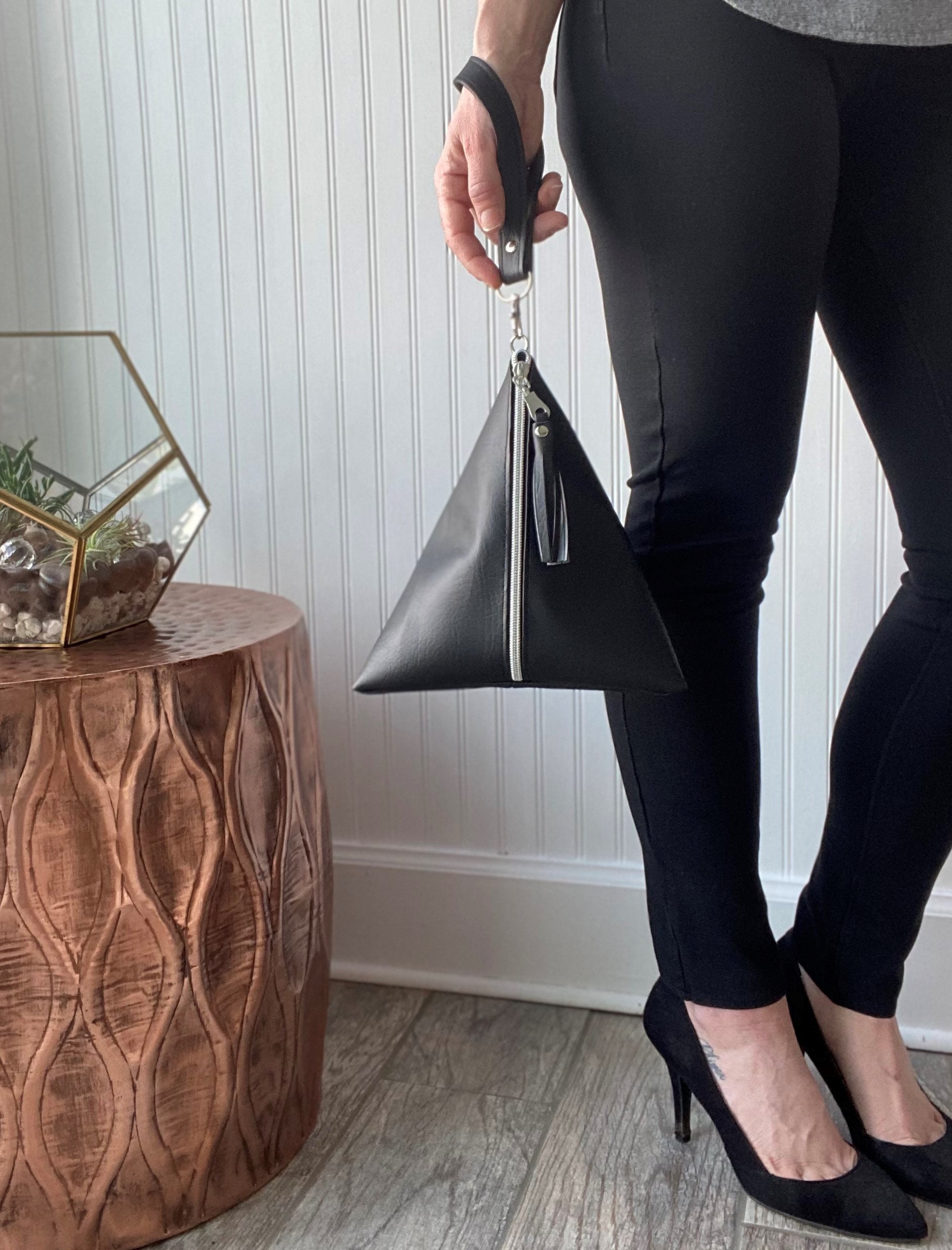 Leather Women Clutch. Triangle Bag. Casual Bag. Geometric Bag. 