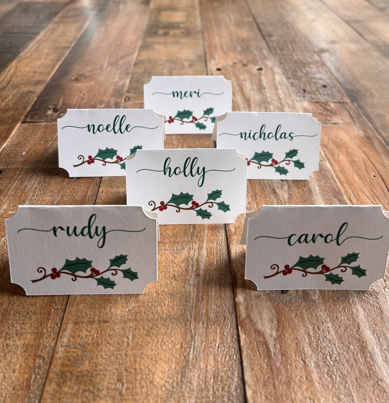 Personalized Christmas Place Cards / Custom Christmas Name Tags / Holiday Table Decor / Christmas Holly Table Decorations / Christmas Decor image 3