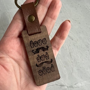 ASL Keychain for Dad / Personalized Wood Sign Language Gift for Dad / Sign Language Key Fob / ASL Gift / Best Dad Ever image 7