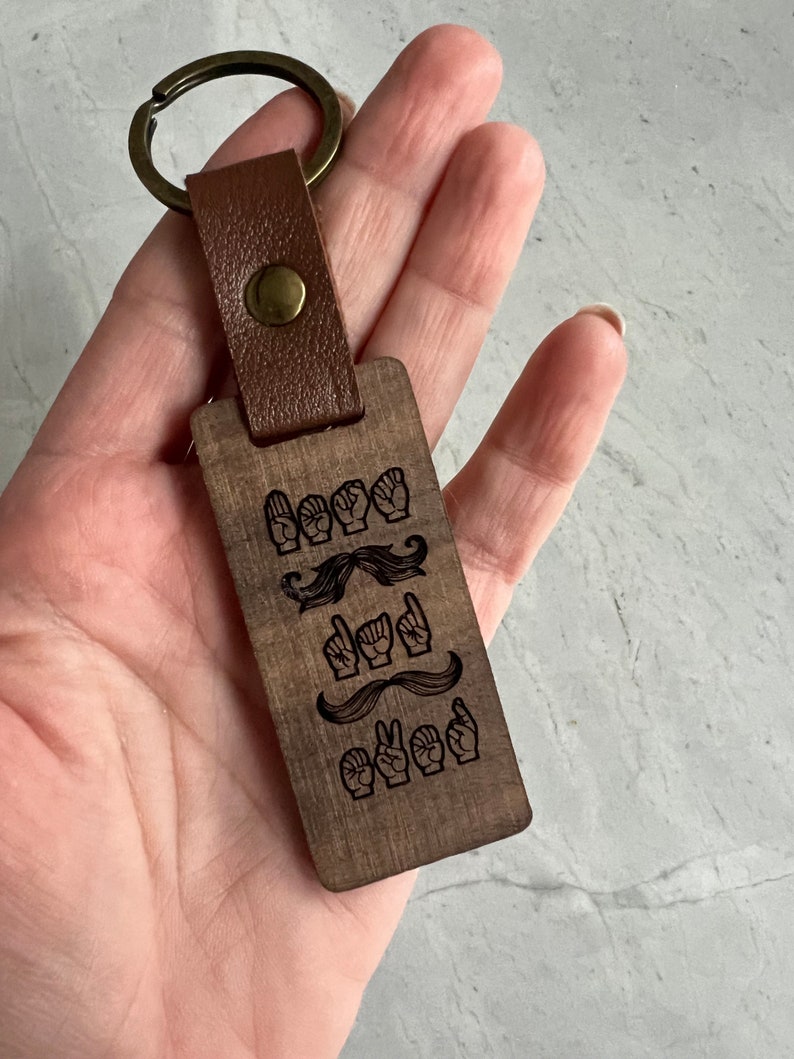 ASL Keychain for Dad / Personalized Wood Sign Language Gift for Dad / Sign Language Key Fob / ASL Gift / Best Dad Ever image 7