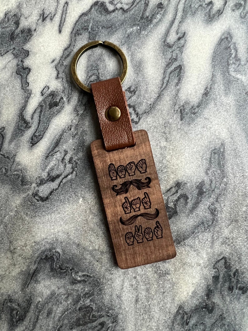 ASL Keychain for Dad / Personalized Wood Sign Language Gift for Dad / Sign Language Key Fob / ASL Gift / Best Dad Ever image 5