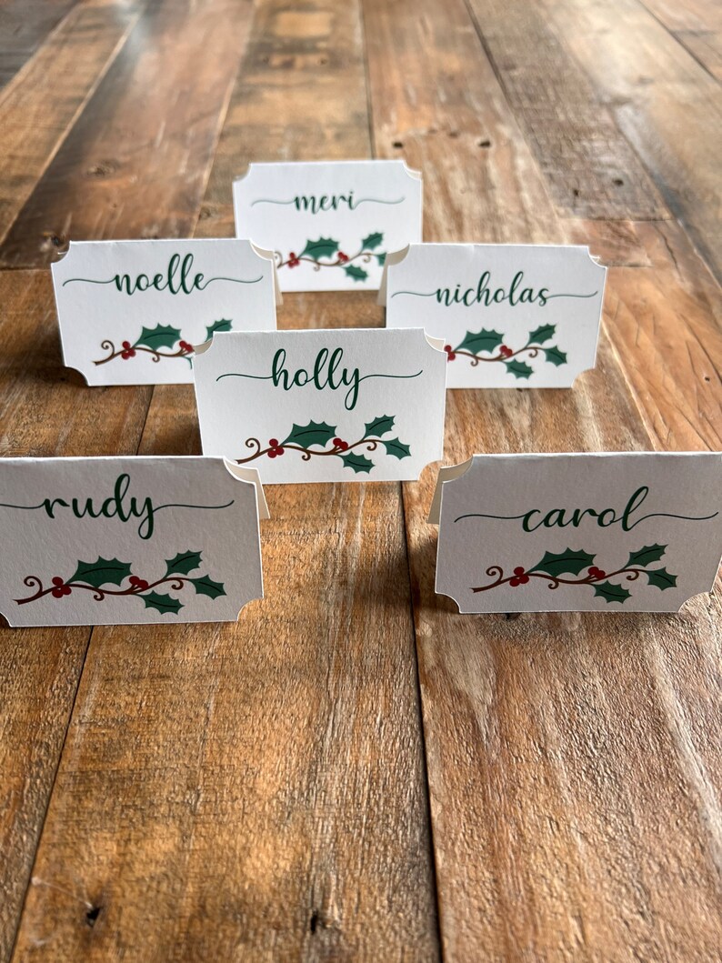 Personalized Christmas Place Cards / Custom Christmas Name Tags / Holiday Table Decor / Christmas Holly Table Decorations / Christmas Decor image 4