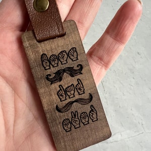 ASL Keychain for Dad / Personalized Wood Sign Language Gift for Dad / Sign Language Key Fob / ASL Gift / Best Dad Ever image 4