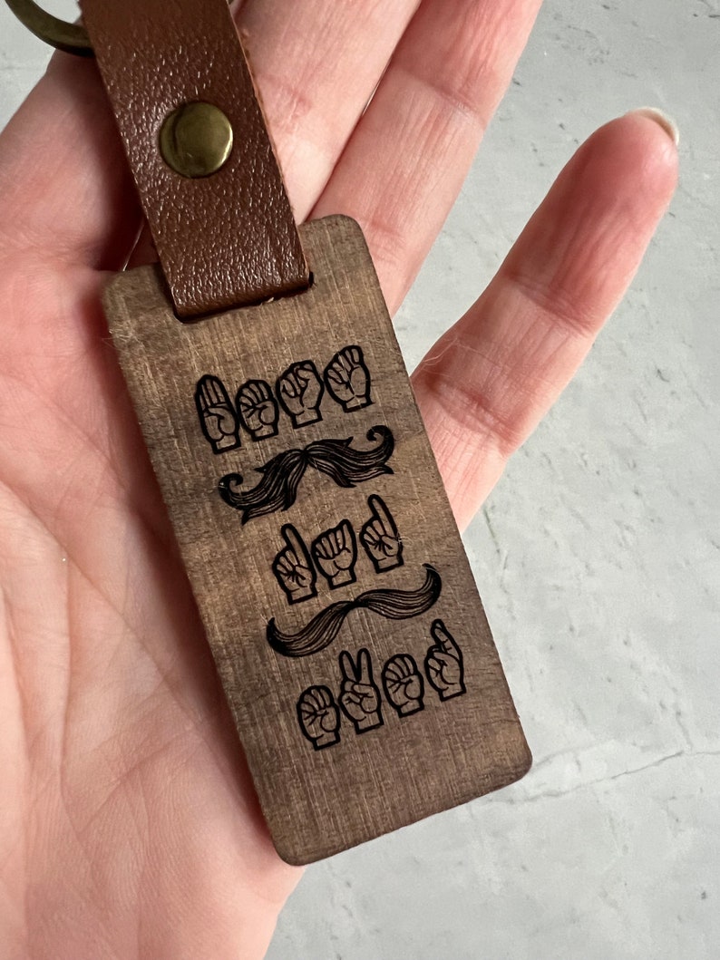 ASL Keychain for Dad / Personalized Wood Sign Language Gift for Dad / Sign Language Key Fob / ASL Gift / Best Dad Ever image 4