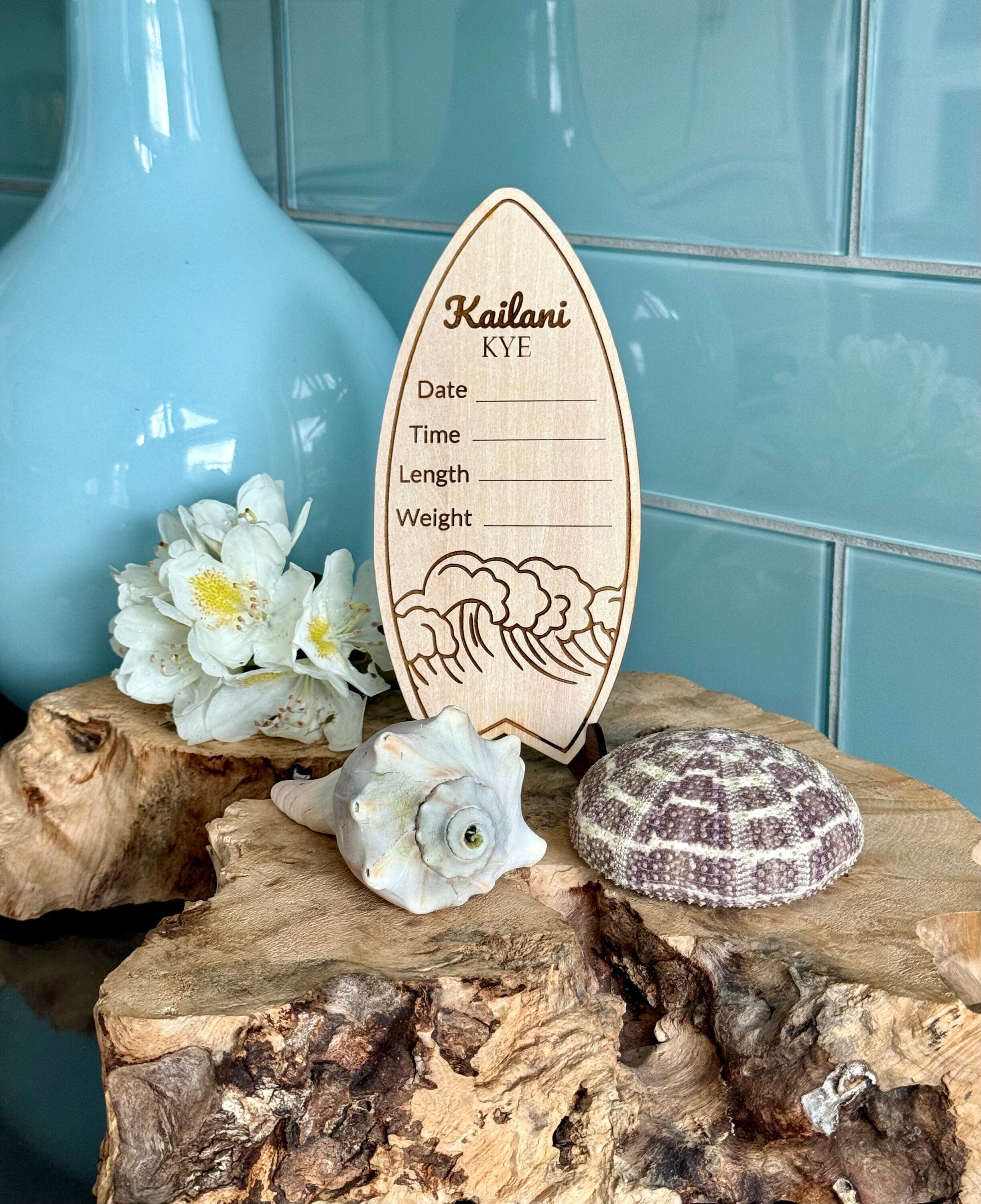 Surfboard Baby Stats / Ocean Birth Announcement / Ocean Wave Name Sign ...