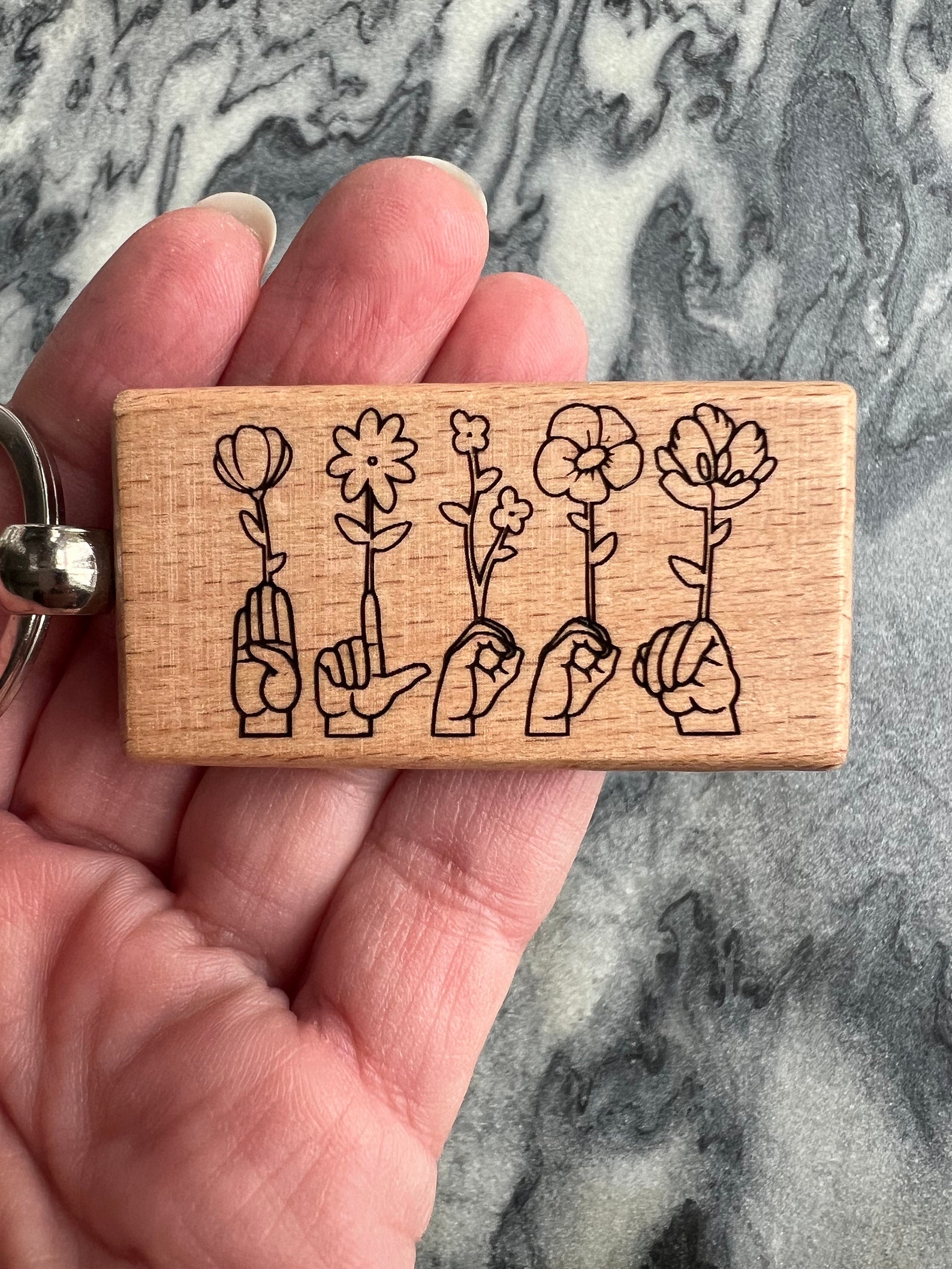 ASL Keychain / Floral Sign Language Gift for Her / Sign Language ...