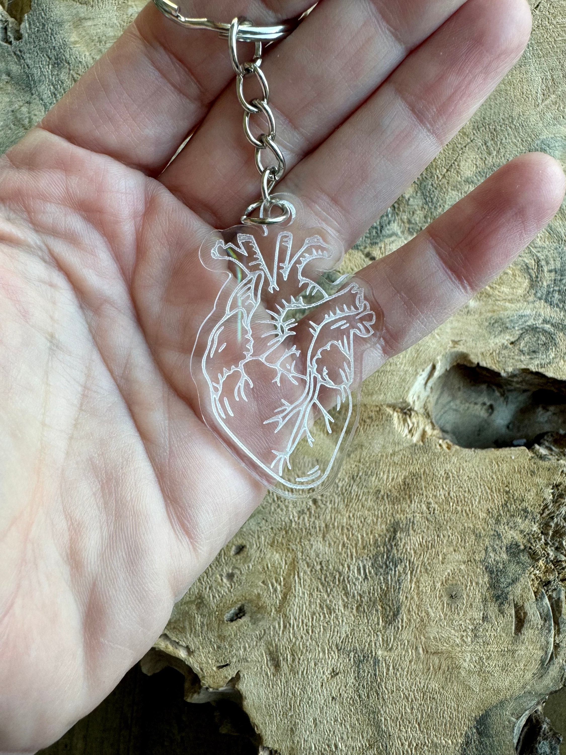Anatomical Heart Keychain / Engraved Human Heart Keychain