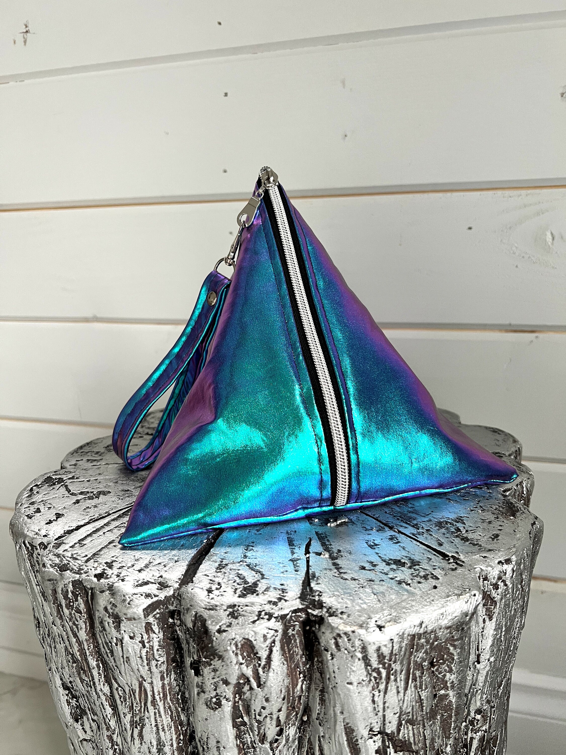 Holographic Pyramid Clutch Geometric Purse Triangle Handbag