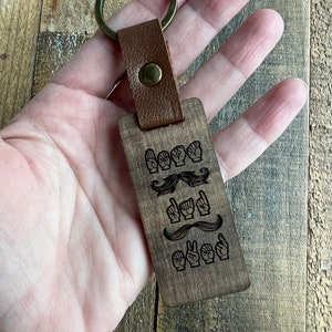 ASL Keychain for Dad / Personalized Wood Sign Language Gift for Dad / Sign Language Key Fob / ASL Gift / Best Dad Ever image 8