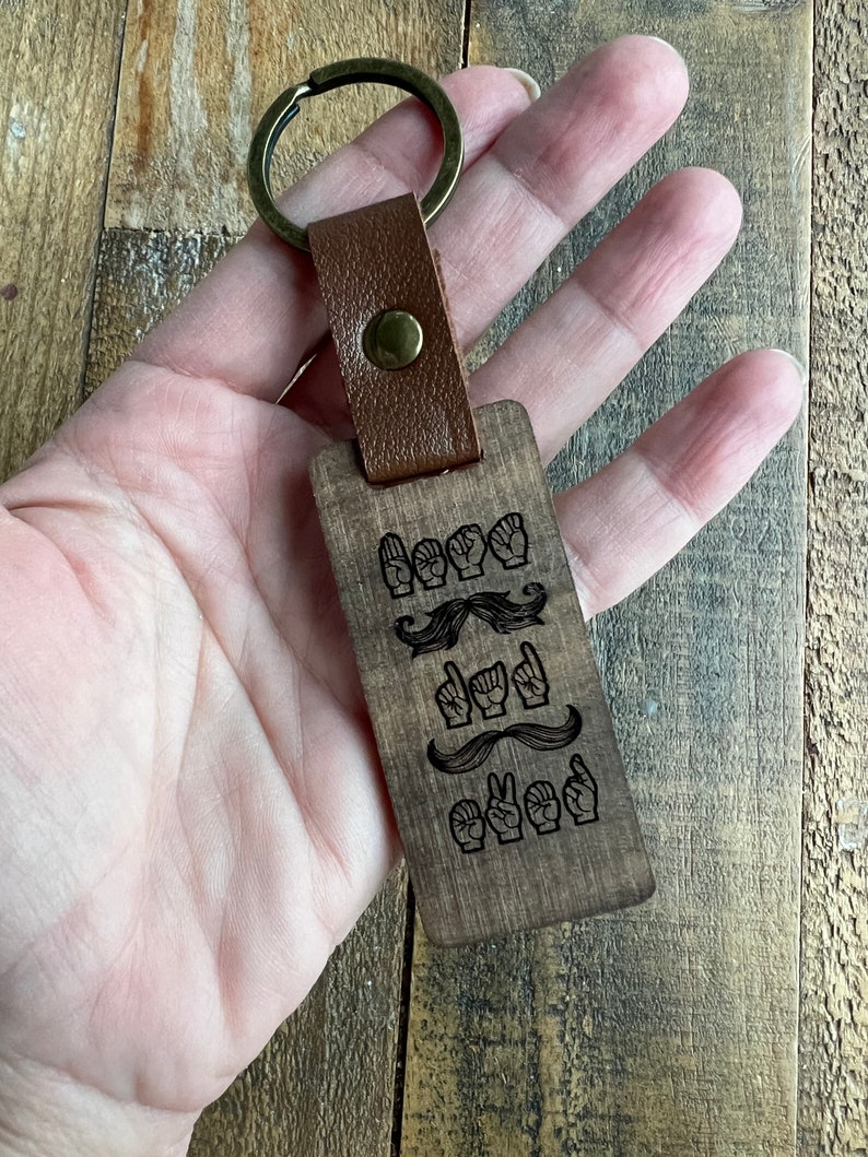 ASL Keychain for Dad / Personalized Wood Sign Language Gift for Dad / Sign Language Key Fob / ASL Gift / Best Dad Ever image 8