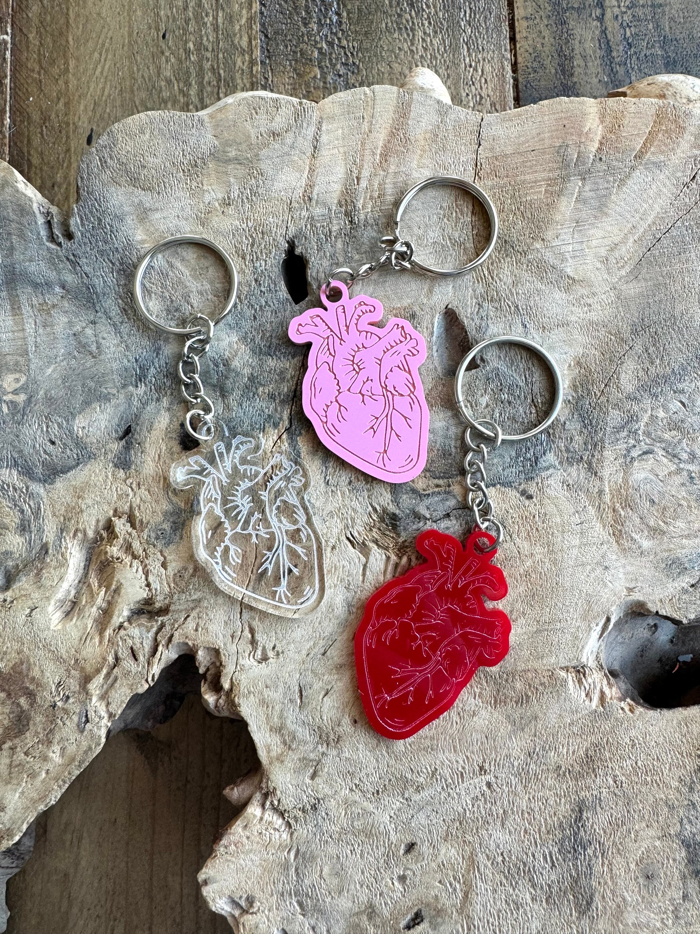 Anatomical Heart Keychain / Engraved Human Heart Keychain